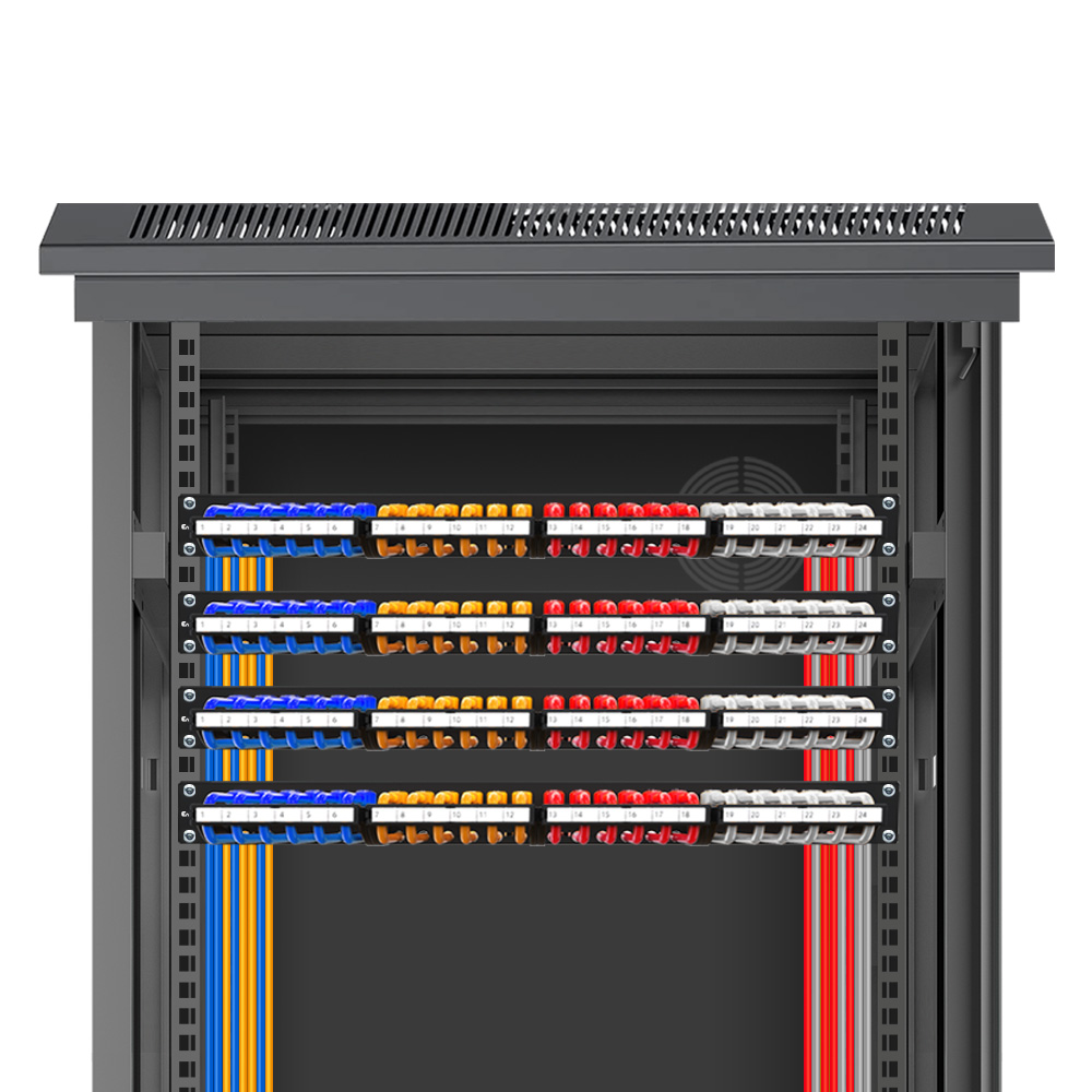 1U 24 Port Cat.6A UTP Patch Panel with 180° Wiring