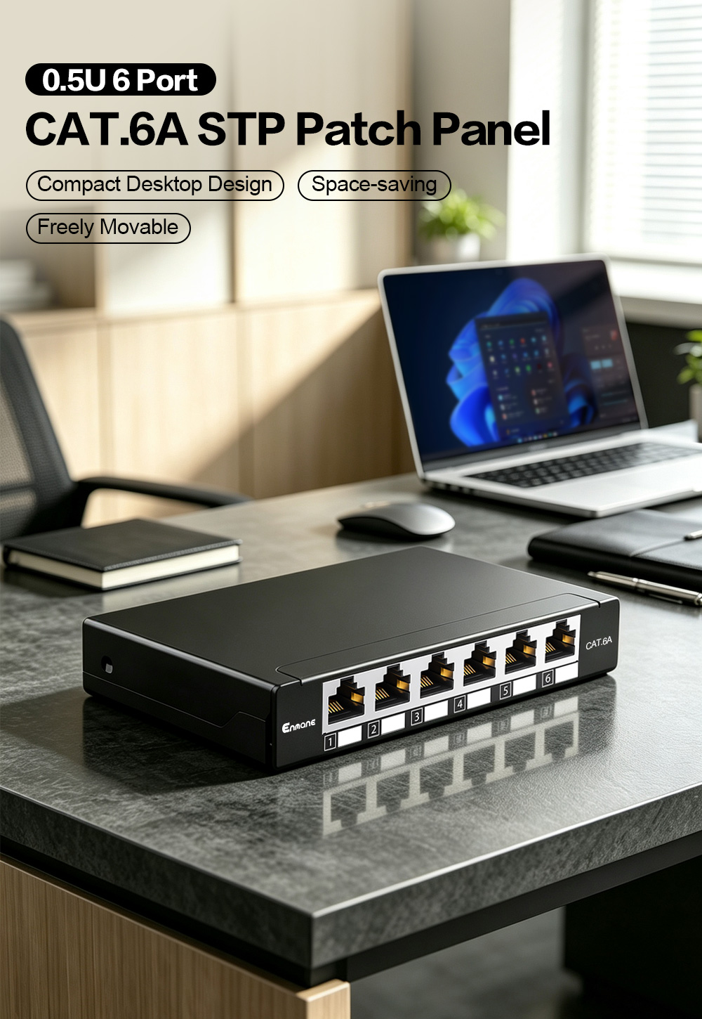 0.5U 6 Port-CAT.6A Shielded Patch Panel