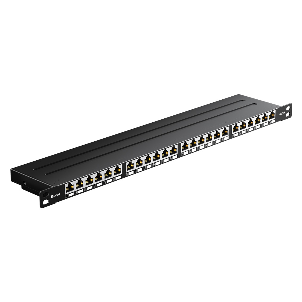 19-Inch 0.5U 24 Port Cat.6A Shielded Patch Panel