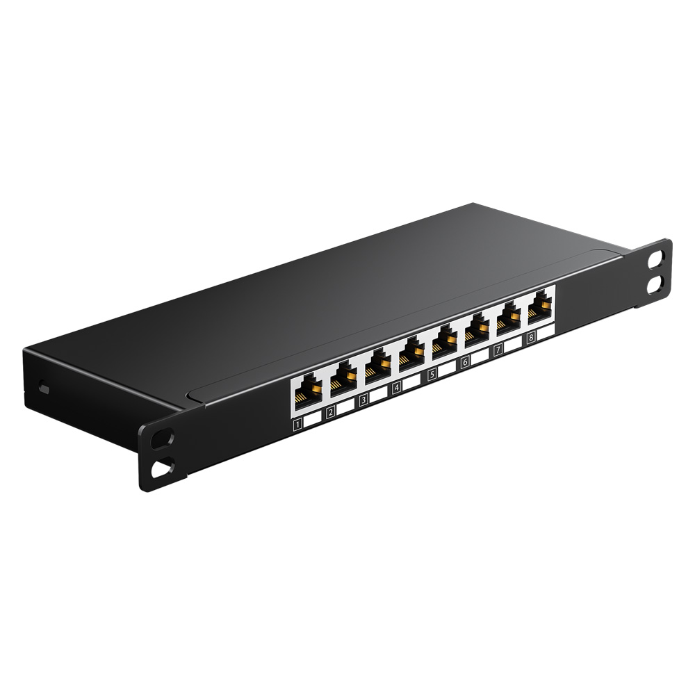 10-Inch 0.5U 8 Port Cat.6A Shielded Patch Panel